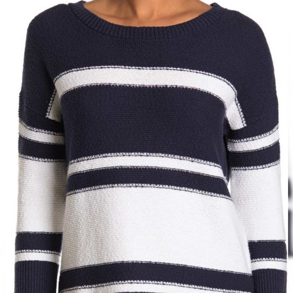 Kinross Sweaters - Kinross Striped Boatneck Long Sleeve 100% Cotton Sweater Size XL